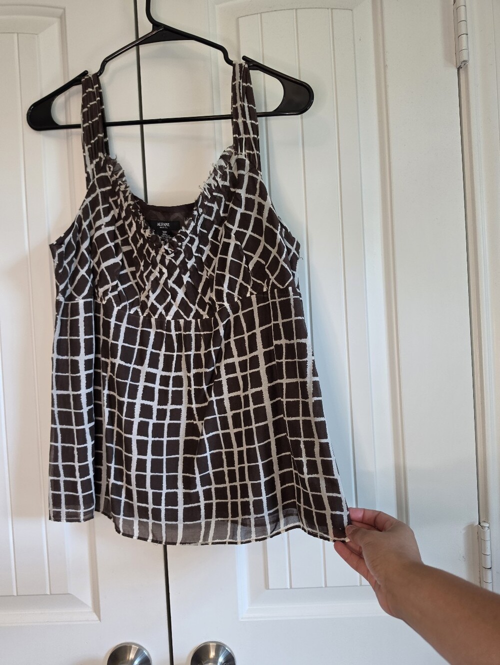 Alfani Petite Brown & White Grid Print Silk Blend Tank Top | Size 14P